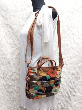 Vintage Fossil Womens Key-Per Floral Crossbody Bag Purse